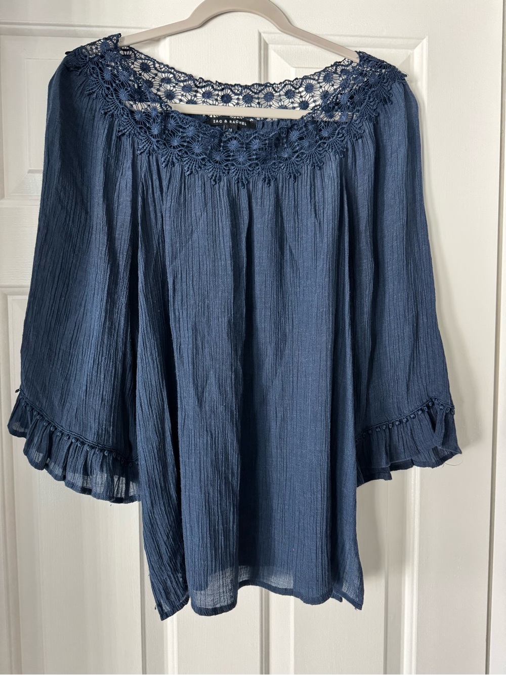 Zac and Rachel Navy Crochet-Trim Top
